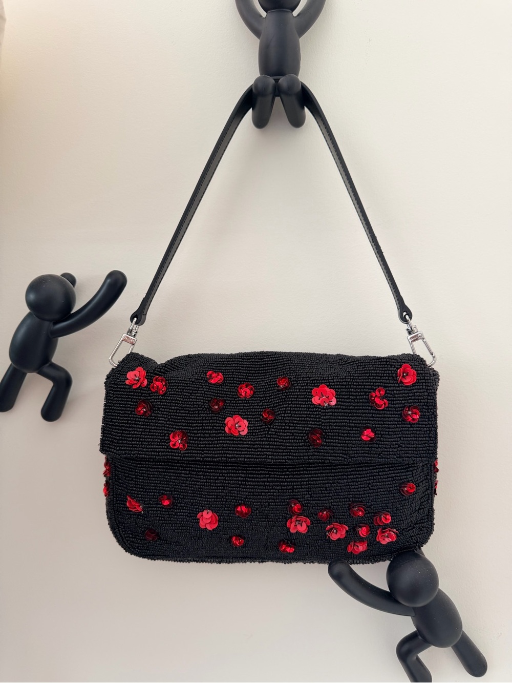 NWOT Staud Timmy Bag with beads and Red Sequin Floral Embellishments